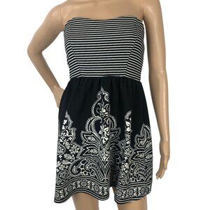 Floral Stripe Print Strapless Knit Peplum Tube‎ Top Mini A-Line Dress Size M